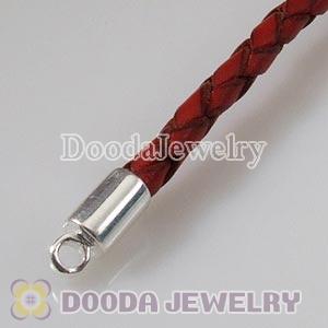 44cm European Style Red Braided Leather Necklace Chain with Lobster Clasp