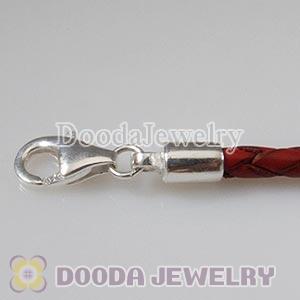22cm European Style Single Red Braided Leather Bracelet with Lobster Clasp