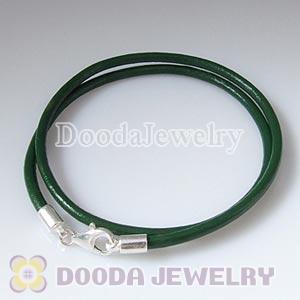38cm Double Slippy Green Leather Bracelet with Sterling Lobster Clasp