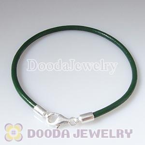 26cm Single Slippy Green Leather Bracelet with Sterling Lobster Clasp
