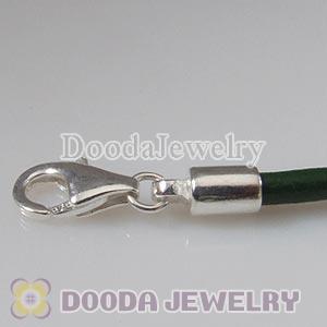 22cm European Single Slippy Green Leather Chain with Sterling Lobster Clasp
