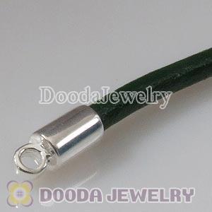 22cm European Single Slippy Green Leather Chain with Sterling Lobster Clasp