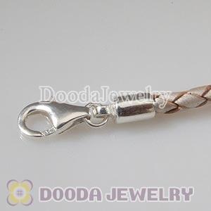 44cm European Style Champagne Braided Leather Necklace Chain with Lobster Clasp