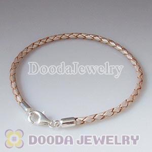 44cm Champagne Braided Leather Necklace with Sterling Lobster Clasp
