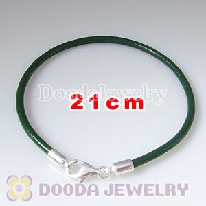 21cm Single Slippy Green Leather Bracelet with Sterling Lobster Clasp
