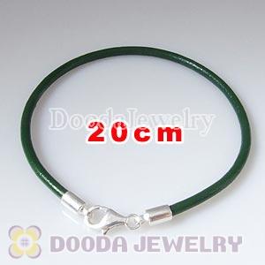 20cm Single Slippy Green Leather Bracelet with Sterling Lobster Clasp