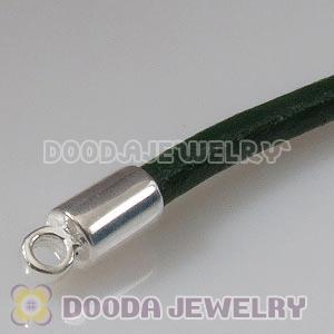 18cm European Single Slippy Green Leather Chain with Sterling Lobster Clasp