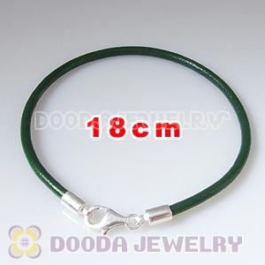 18cm Single Slippy Green Leather Bracelet with Sterling Lobster Clasp