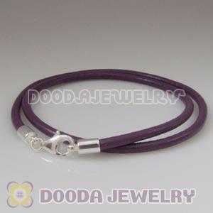 38cm Double Slippy Purple Leather Bracelet with Sterling Lobster Clasp