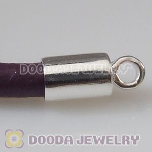 38cm European Double Slippy Purple Leather Chain with Sterling Lobster Clasp