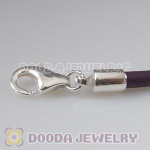 26cm European Single Slippy Purple Leather Chain with Sterling Lobster Clasp
