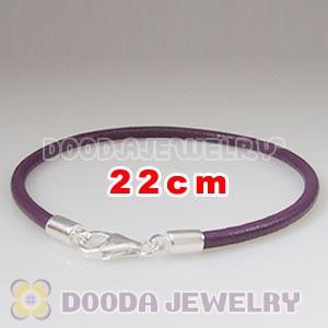 22cm Single Slippy Purple Leather Bracelet with Sterling Lobster Clasp