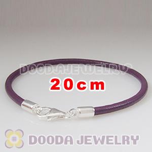 20cm Single Slippy Purple Leather Bracelet with Sterling Lobster Clasp
