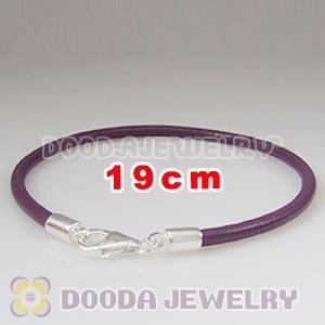 19cm Single Slippy Purple Leather Bracelet with Sterling Lobster Clasp