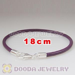 18cm Single Slippy Purple Leather Bracelet with Sterling Lobster Clasp