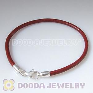 26cm Single Slippy Red Leather Bracelet with Sterling Lobster Clasp