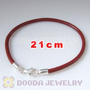 21cm Single Slippy Red Leather Bracelet with Sterling Lobster Clasp