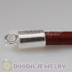 20cm European Single Slippy Red Leather Chain with Sterling Lobster Clasp