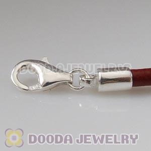 20cm European Single Slippy Red Leather Chain with Sterling Lobster Clasp