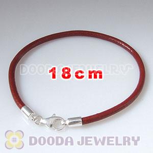 18cm Single Slippy Red Leather Bracelet with Sterling Lobster Clasp