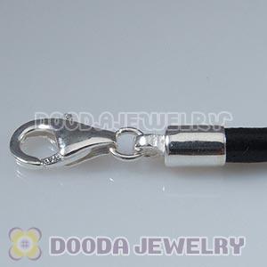 18cm European Single Slippy Black Leather Chain with Sterling Lobster Clasp