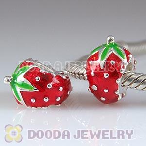925 Sterling Silver Enamel Strawberry Beads
