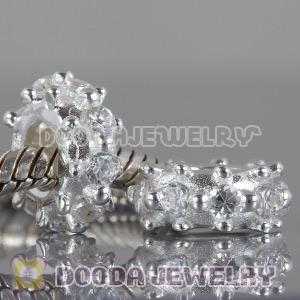 925 Sterling Silver European Spacer Beads with Clear Stone