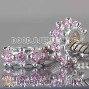 925 Sterling Silver European Spacer Beads with Pink Stone