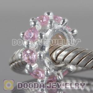 925 Sterling Silver Spacer Beads with Pink Stone