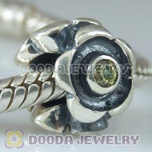 925 Sterling Silver European Style Flower Beads with Green Stone