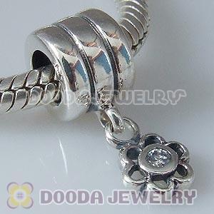 925 Sterling Silver Charms Dangle Flower with Clear Stone
