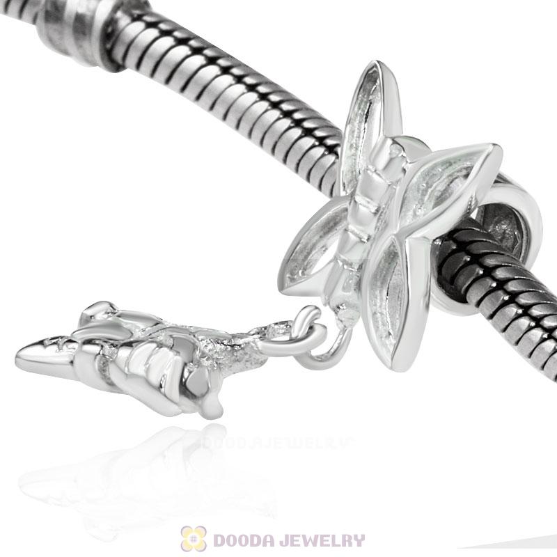 Solid Sterling Silver European Style Butterfly Charms Dangle Horse