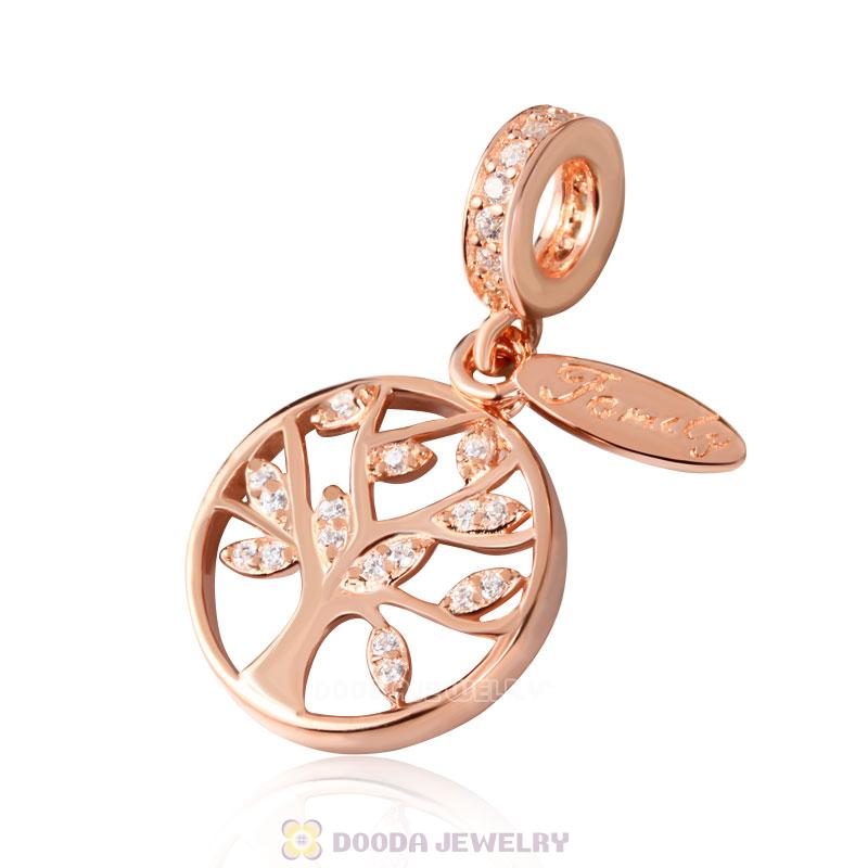Rose Gold Family Tree Dangle with Clear CZ Charm