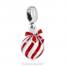 925 Sterling Silver Christmas Ball with Red Enamel Charm