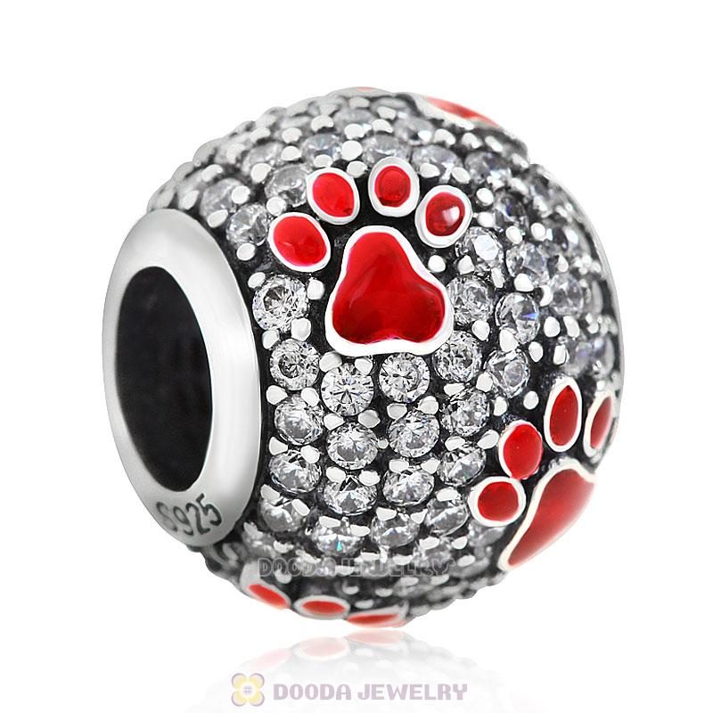 Red Dog Pawprint Charm with Clear CZ