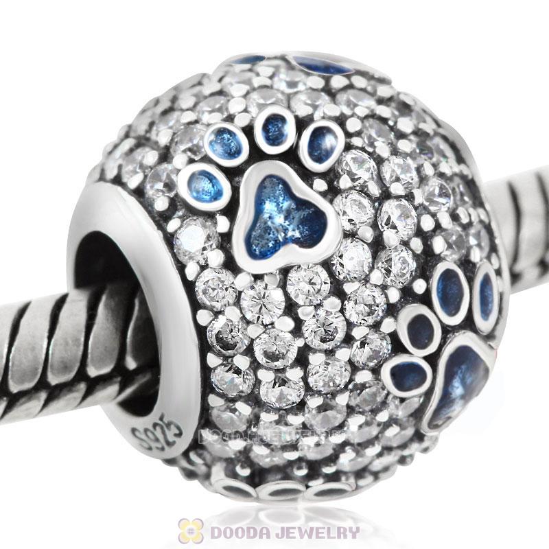 Blue Dog Pawprint Charm with Clear CZ