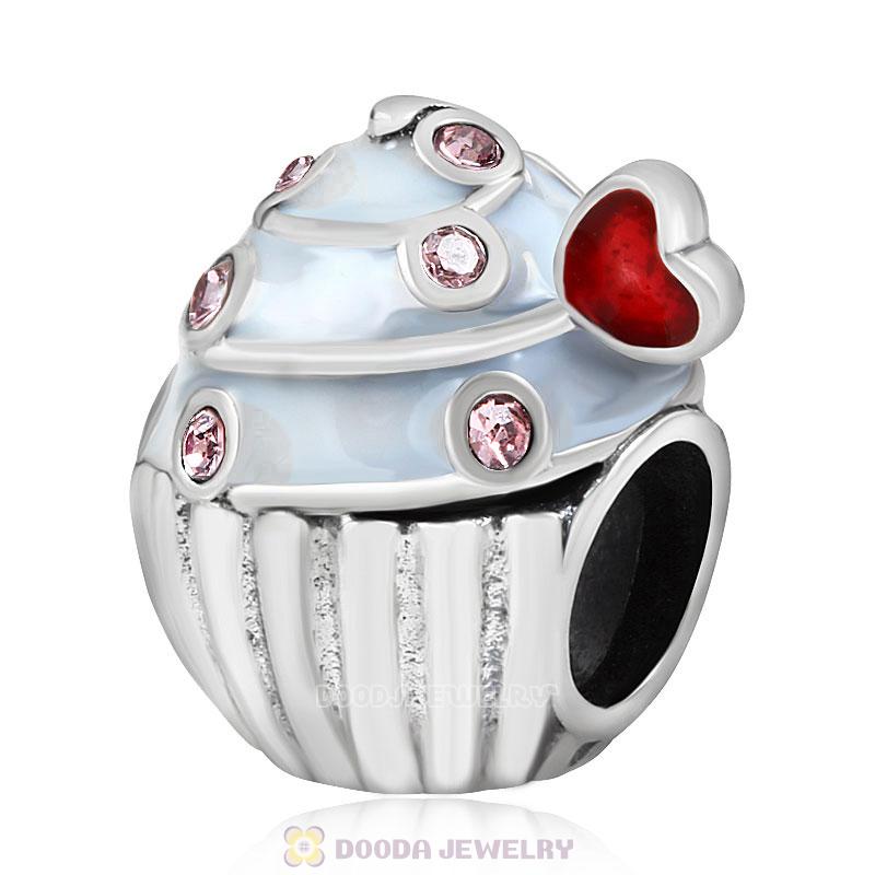 Heart Cupcake Charm Bead with Light Amethyst Austrian Crystal