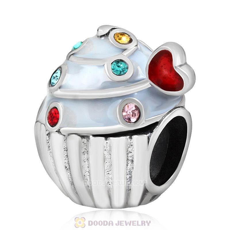 Heart Cupcake Charm Bead with Colorful Austrian Crystal