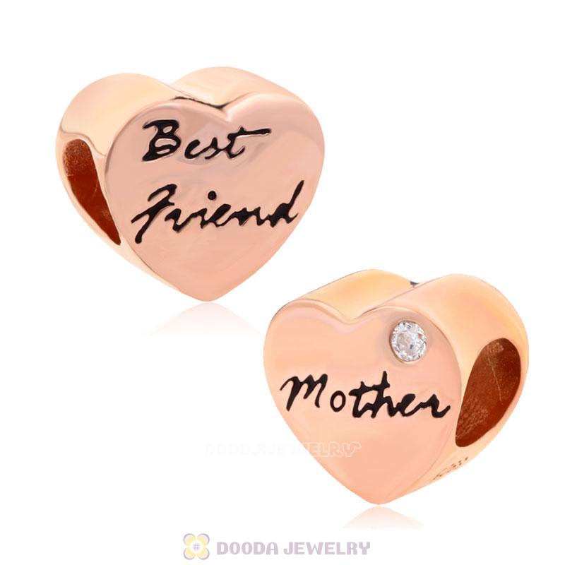 Mother and Best Friend Heart Charms Rose Gold Sterling Silver
