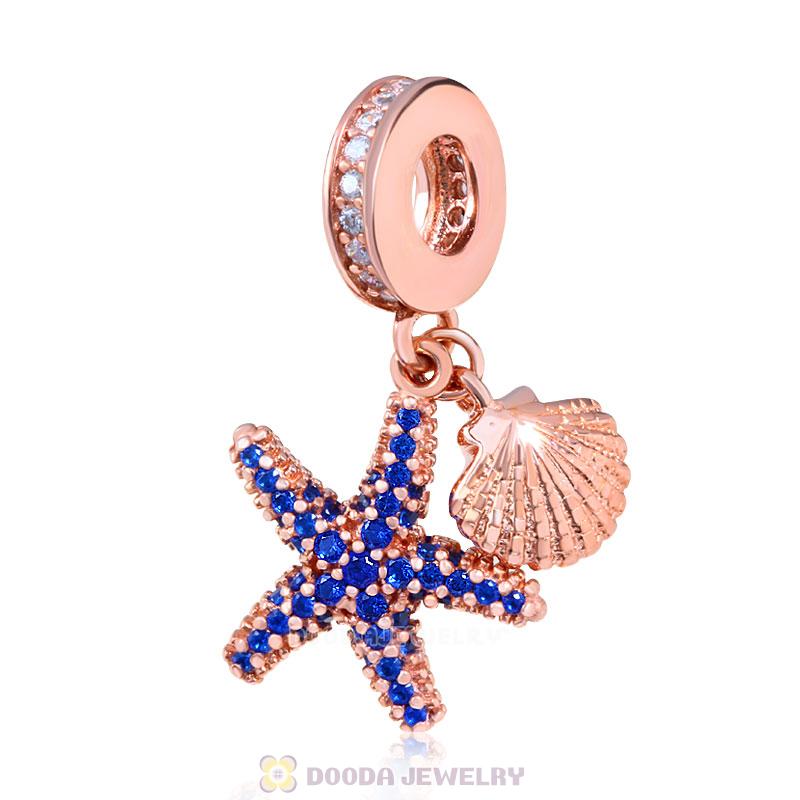 Rose Gold Starfish and Sea Shell Charms with Blue CZ