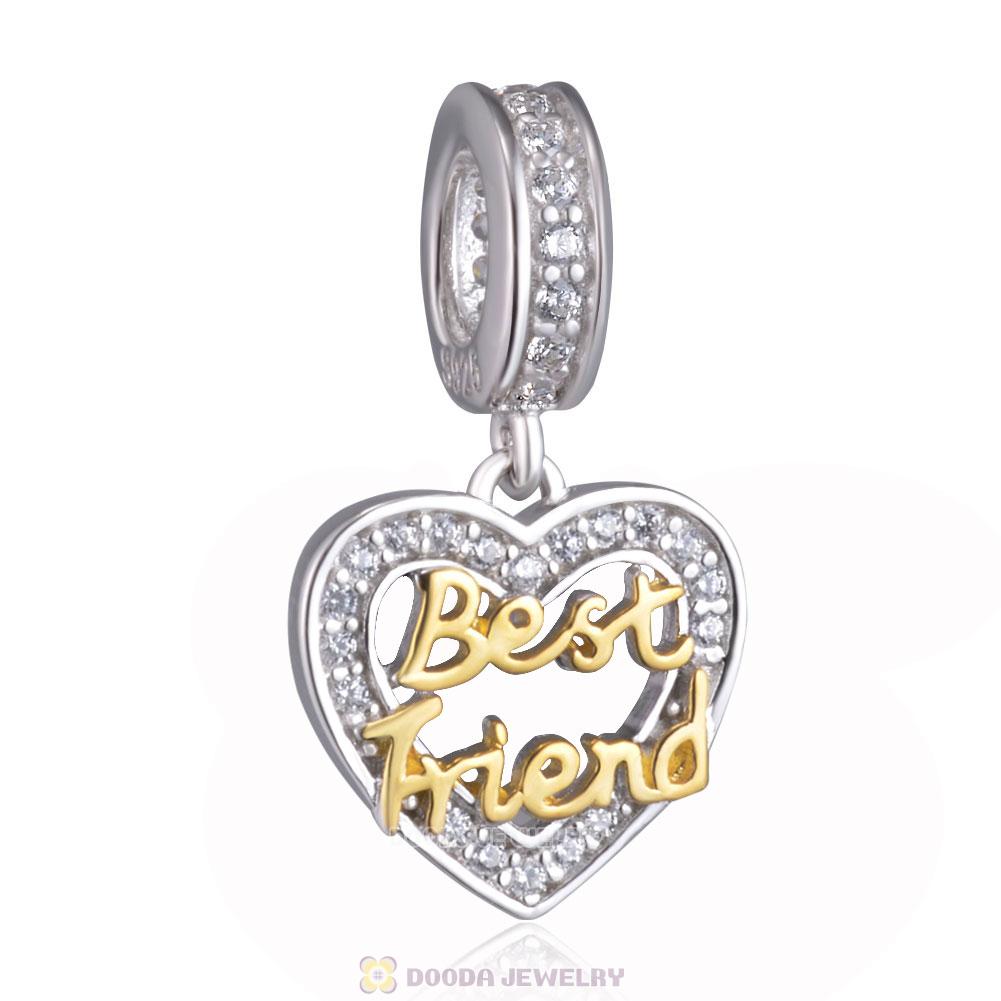 Best Friend Heart Dangle Charm Beads 925 Sterling Silver