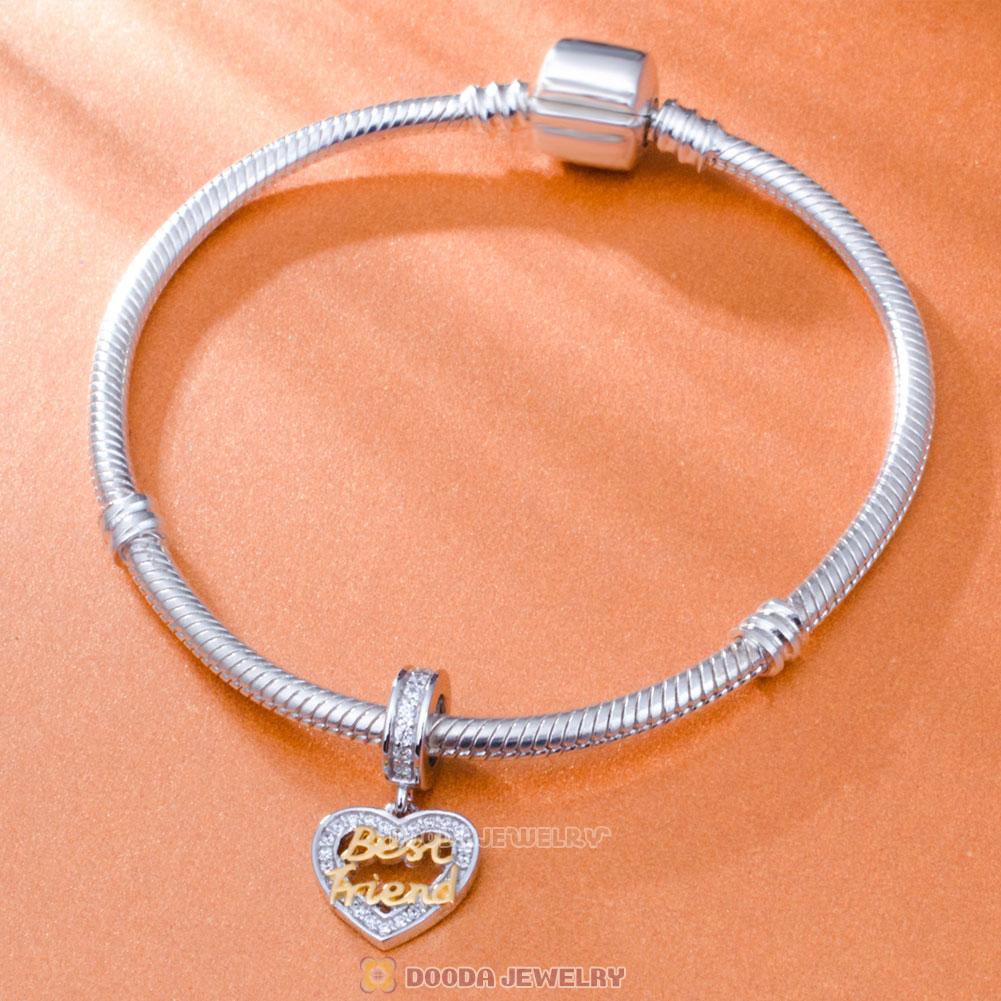 Best Friend Heart Dangle Charm Beads 925 Sterling Silver