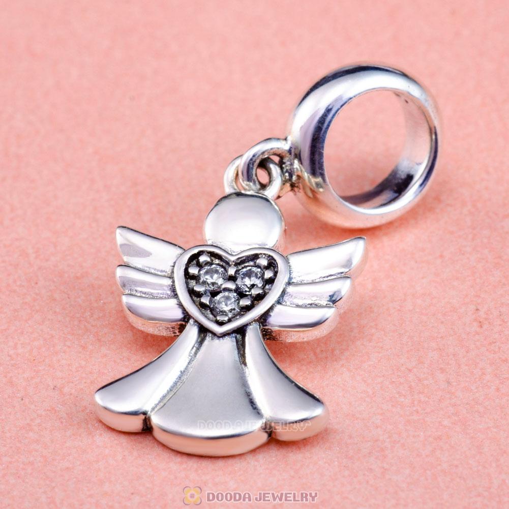 Angel of Love Charms with Clear CZ 925 Sterling Silver 