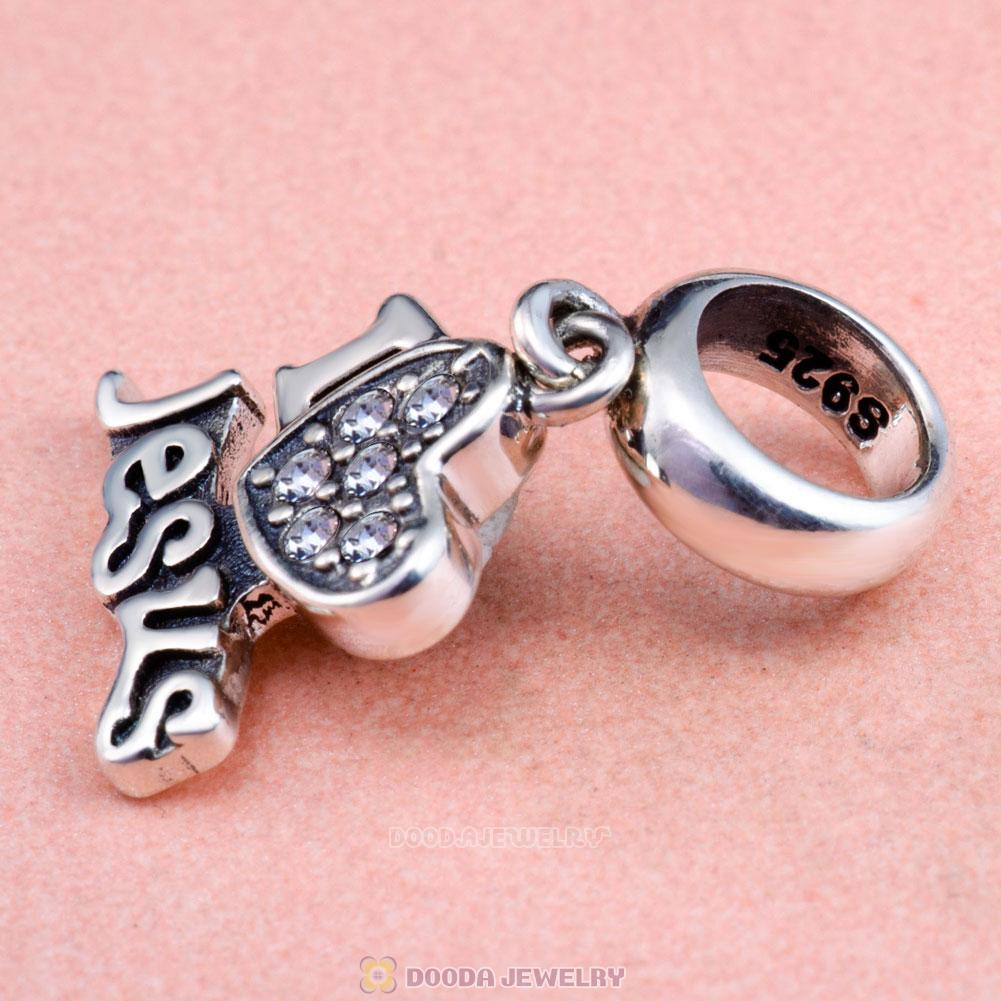 I Love my Jesus Charms 925 Sterling Silver with Clear Crystal