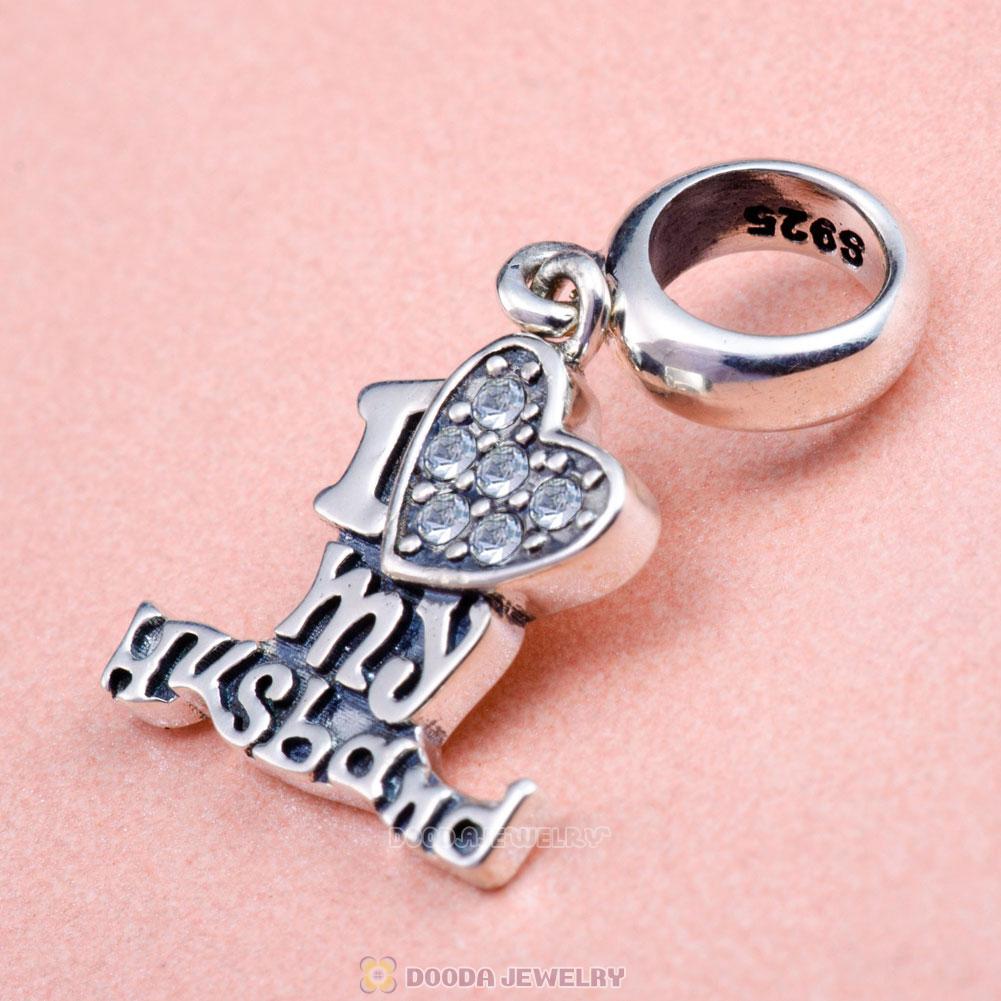 I Love my Husband Charm 925 Sterling Silver with Clear Crystal