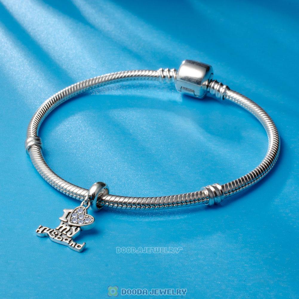 I Love my Husband Charm 925 Sterling Silver with Clear Crystal