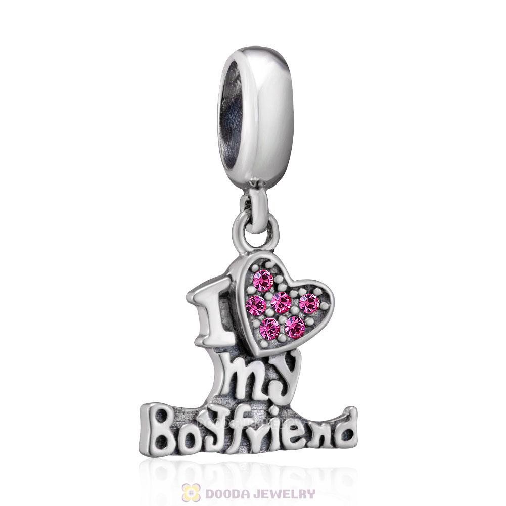 I Love my Boyfriend Charms 925 Sterling Silver with Rose Crystal