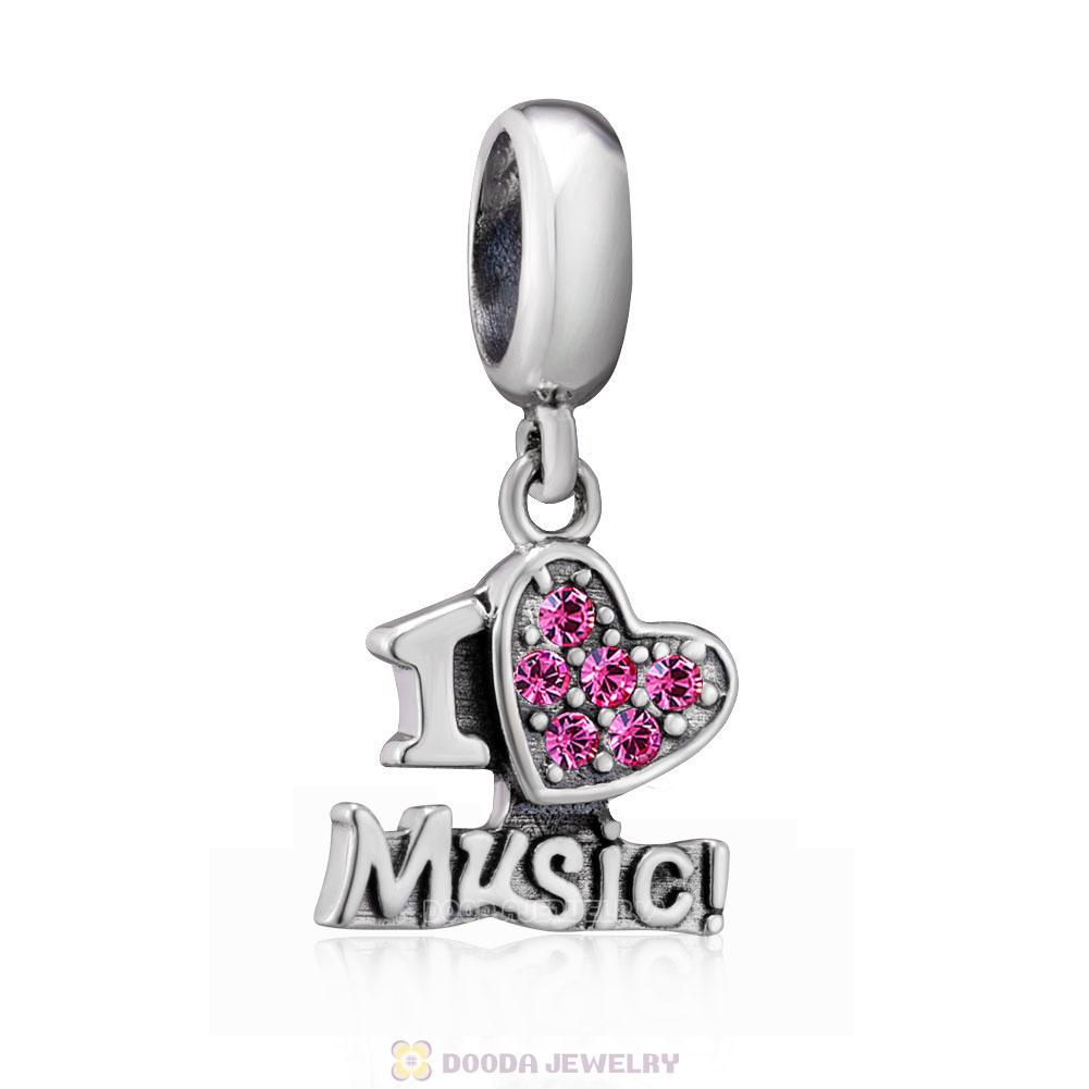 I Love my Music Charms 925 Sterling Silver with Rose Crystal