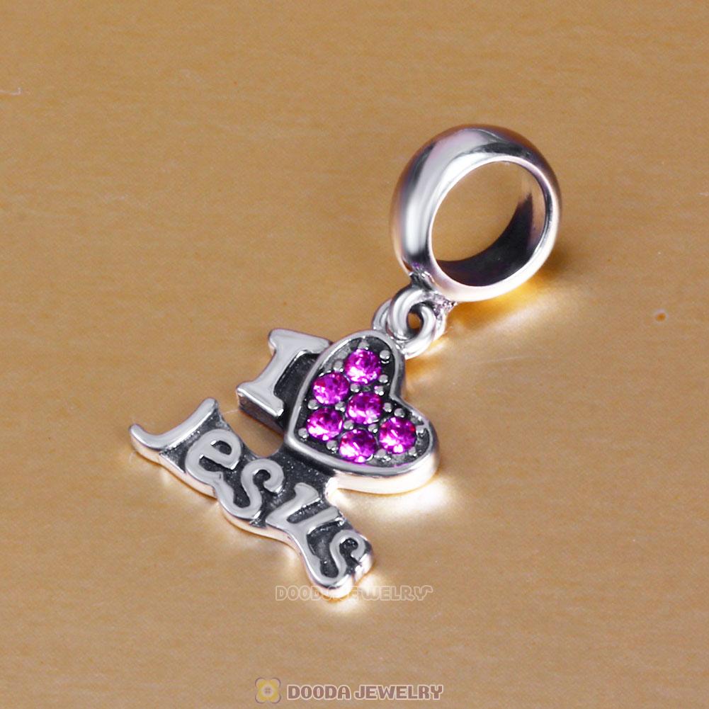I Love my Jesus Charms 925 Sterling Silver with Rose Crystal
