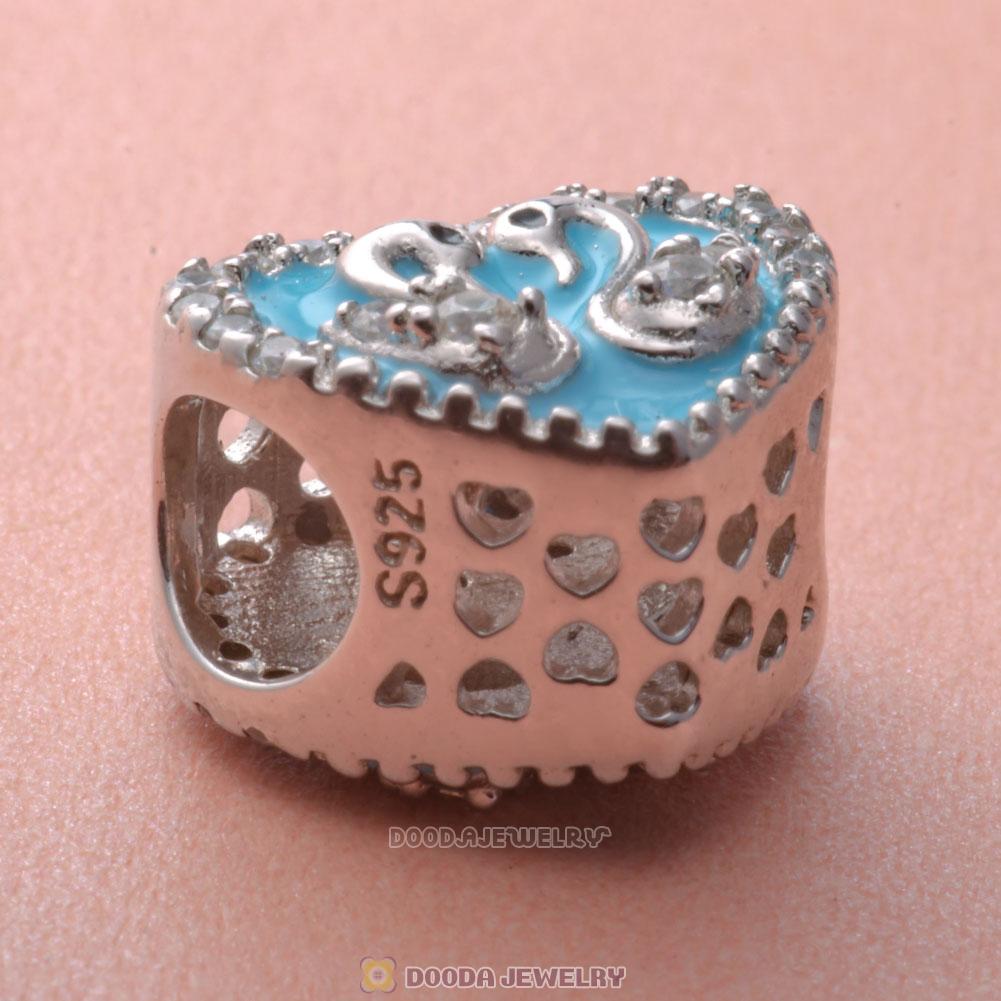 Heart of Swan Charm 925 Sterling Silver with Clear CZ